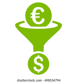 Euro Dollar Conversion Funnel icon. Vector style is flat iconic symbol, eco green color, white background.