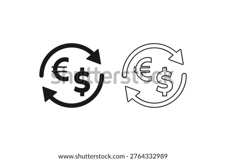 Euro and Dollar currency exchange icon with circulation arrows