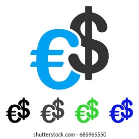 Euro And Dollar Currency flat vector pictogram. Colored euro and dollar currency gray, black, blue, green icon variants. Flat icon style for graphic design.