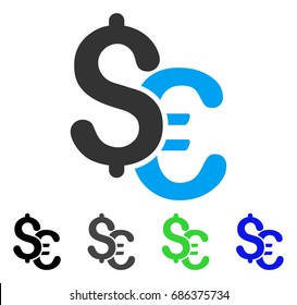 Euro And Dollar Currency flat vector icon. Colored euro and dollar currency gray, black, blue, green icon variants. Flat icon style for application design.