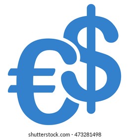 Euro and Dollar Currency icon. Vector style is flat iconic symbol, cobalt color, white background.