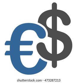Euro and Dollar Currency icon. Vector style is bicolor flat iconic symbol, cobalt and gray colors, white background.