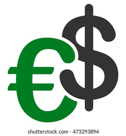 Euro and Dollar Currency icon. Vector style is bicolor flat iconic symbol, green and gray colors, white background.