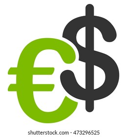 Euro and Dollar Currency icon. Vector style is bicolor flat iconic symbol, eco green and gray colors, white background.