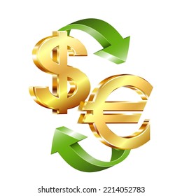 Euro and dollar currency sign exchange. Money conversion. Vector illustration isolated on white background.