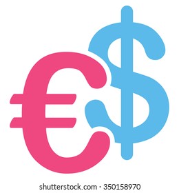 Euro Dollar Currency vector icon. Style is bicolor flat symbol, pink and blue colors, rounded angles, white background.