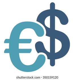 Euro Dollar Currency vector icon. Style is bicolor flat symbol, cyan and blue colors, rounded angles, white background.