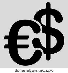 Euro Dollar Currency vector icon. Style is flat symbol, black color, rounded angles, light gray background.
