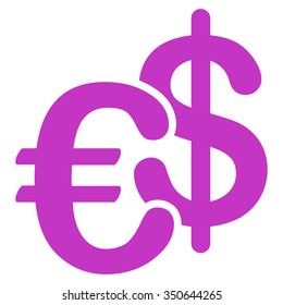 Euro Dollar Currency vector icon. Style is flat symbol, violet color, rounded angles, white background.