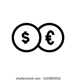 Euro and dollar exchange flat vector illustration in outline or line style