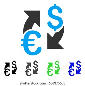 Euro Dollar Exchange flat vector illustration. Colored euro dollar exchange gray, black, blue, green pictogram variants. Flat icon style for web design.