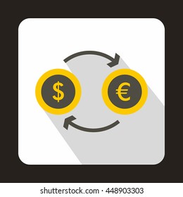 Euro dollar euro exchange icon in flat style on a white background