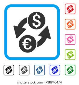 Euro Dollar Exchange icon. Flat gray iconic symbol inside a light blue rounded square. Black, gray, green, blue, red, orange color additional versions of Euro Dollar Exchange vector.