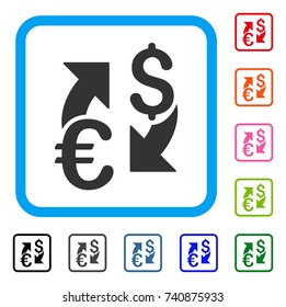 Euro Dollar Exchange icon. Flat grey iconic symbol inside a light blue rounded rectangle. Black, gray, green, blue, red, orange color additional versions of Euro Dollar Exchange vector.