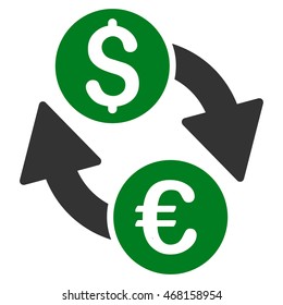 Euro Dollar Exchange icon. Vector style is bicolor flat iconic symbol with rounded angles, green and gray colors, white background.