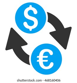 Euro Dollar Exchange icon. Vector style is bicolor flat iconic symbol with rounded angles, blue and gray colors, white background.
