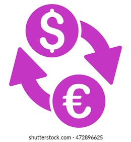 Euro Dollar Exchange icon. Vector style is flat iconic symbol with rounded angles, violet color, white background.