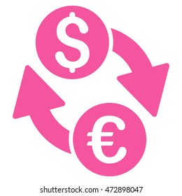 Euro Dollar Exchange icon. Vector style is flat iconic symbol with rounded angles, pink color, white background.