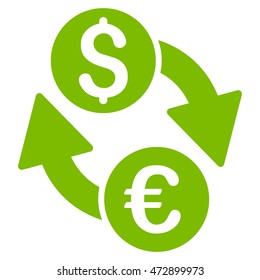 Euro Dollar Exchange icon. Vector style is flat iconic symbol with rounded angles, eco green color, white background.