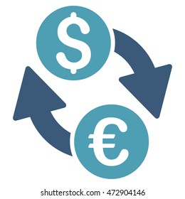 Euro Dollar Exchange icon. Vector style is bicolor flat iconic symbol with rounded angles, cyan and blue colors, white background.
