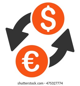 Euro Dollar Exchange icon. Vector style is bicolor flat iconic symbol with rounded angles, orange and gray colors, white background.