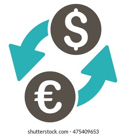Euro Dollar Exchange icon. Vector style is bicolor flat iconic symbol with rounded angles, grey and cyan colors, white background.