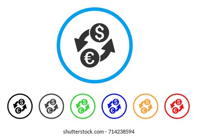 Euro Dollar Exchange icon. Vector illustration style is a flat iconic euro dollar exchange grey rounded symbol inside light blue circle with black, gray, green, blue, red,