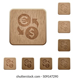 Euro Dollar exchange icons in carved wooden button styles