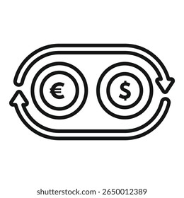 Ícone de conversão da moeda de negociação da taxa de câmbio do euro em dólar mostrando a troca de euro e dólar