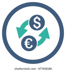 Euro Dollar Exchange rounded icon. Vector illustration style is flat iconic bicolor symbol, cobalt and cyan colors, white background.