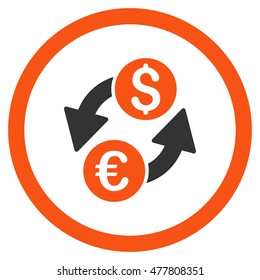 Euro Dollar Exchange rounded icon. Vector illustration style is flat iconic bicolor symbol, orange and gray colors, white background.