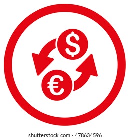 Euro Dollar Exchange rounded icon. Vector illustration style is flat iconic symbol, red color, white background.