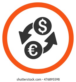 Euro Dollar Exchange vector bicolor rounded icon. Image style is a flat icon symbol inside a circle, orange and gray colors, white background.