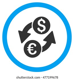 Euro Dollar Exchange vector bicolor rounded icon. Image style is a flat icon symbol inside a circle, blue and gray colors, white background.