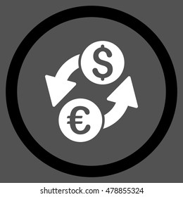 Euro Dollar Exchange vector bicolor rounded icon. Image style is a flat icon symbol inside a circle, black and white colors, gray background.
