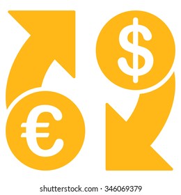 Euro Dollar Euro Exchange vector icon. Style is flat symbol, yellow color, rounded angles, white background.