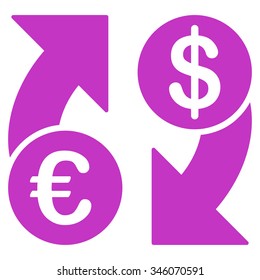 Euro Dollar Euro Exchange vector icon. Style is flat symbol, violet color, rounded angles, white background.