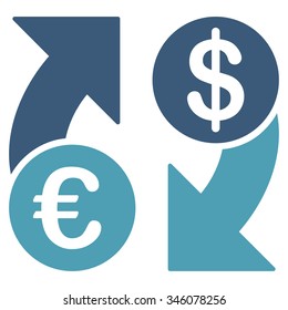 Euro Dollar Euro Exchange vector icon. Style is bicolor flat symbol, cyan and blue colors, rounded angles, white background.