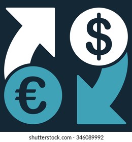 Euro Dollar Euro Exchange vector icon. Style is bicolor flat symbol, blue and white colors, rounded angles, dark blue background.
