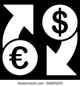 Euro Dollar Euro Exchange vector icon. Style is flat symbol, white color, rounded angles, black background.