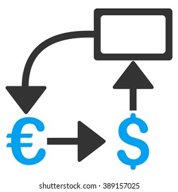 Euro Dollar Flow Chart vector icon. Style is bicolor flat symbol, blue and gray colors, white background.