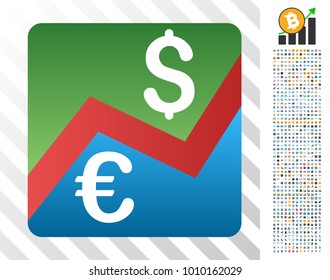Euro Dollar Forex Market gradient pictograph with 7 hundred bonus bitcoin mining and blockchain pictures. Vector illustration style is flat iconic symbols designed for crypto-currency apps.