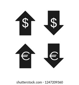 Euro and dollar icons. Up and down