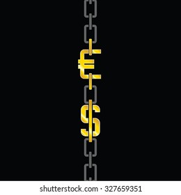 euro and dollar on chain gold vector