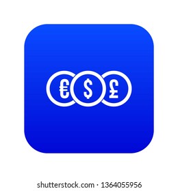 Euro, dollar, pound coin icon digital blue for any design isolated on white vector illustration