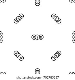 Euro, dollar, pound coin pattern repeat seamless in black color for any design. Vector geometric illustration