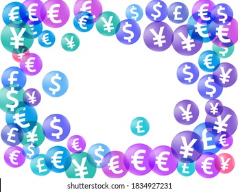 Euro dollar pound yen circle signs flying money vector illustration. Success backdrop. Currency icons british, japanese, european, american money exchange signs graphic design.