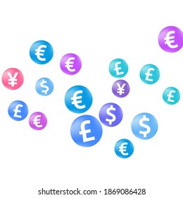 Euro dollar pound yen circle signs scatter currency vector design. Financial concept. Currency symbols british, japanese, european, american money exchange elements wallpaper.