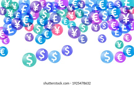 La libra en yenes indica un fondo vectorial de monedas dispersas. Patrón comercial. El cambio de moneda muestra los antecedentes de los elementos británicos, japoneses, europeos, estadounidenses y de cambio de moneda.