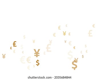 Euro dollar pound yen gold icons flying money vector illustration. Deposit backdrop. Currency pictograms british, japanese, european, american money exchange elements background.